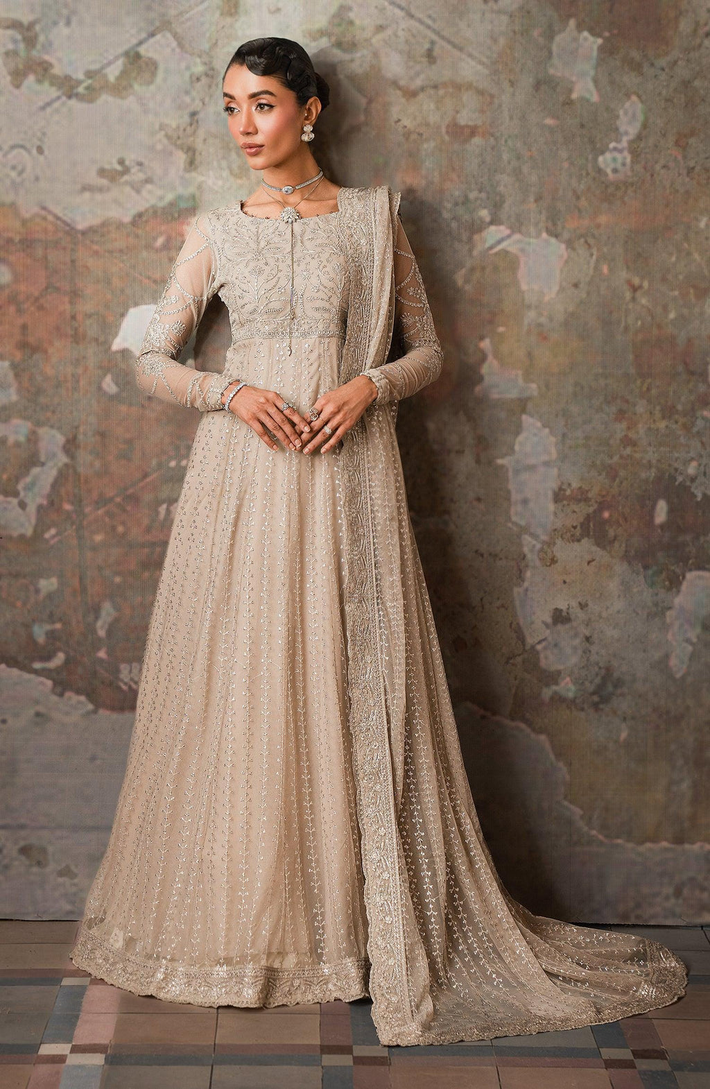 Sequined Embroidered Net Saree | Pakistani Gown, Eid & Diwali