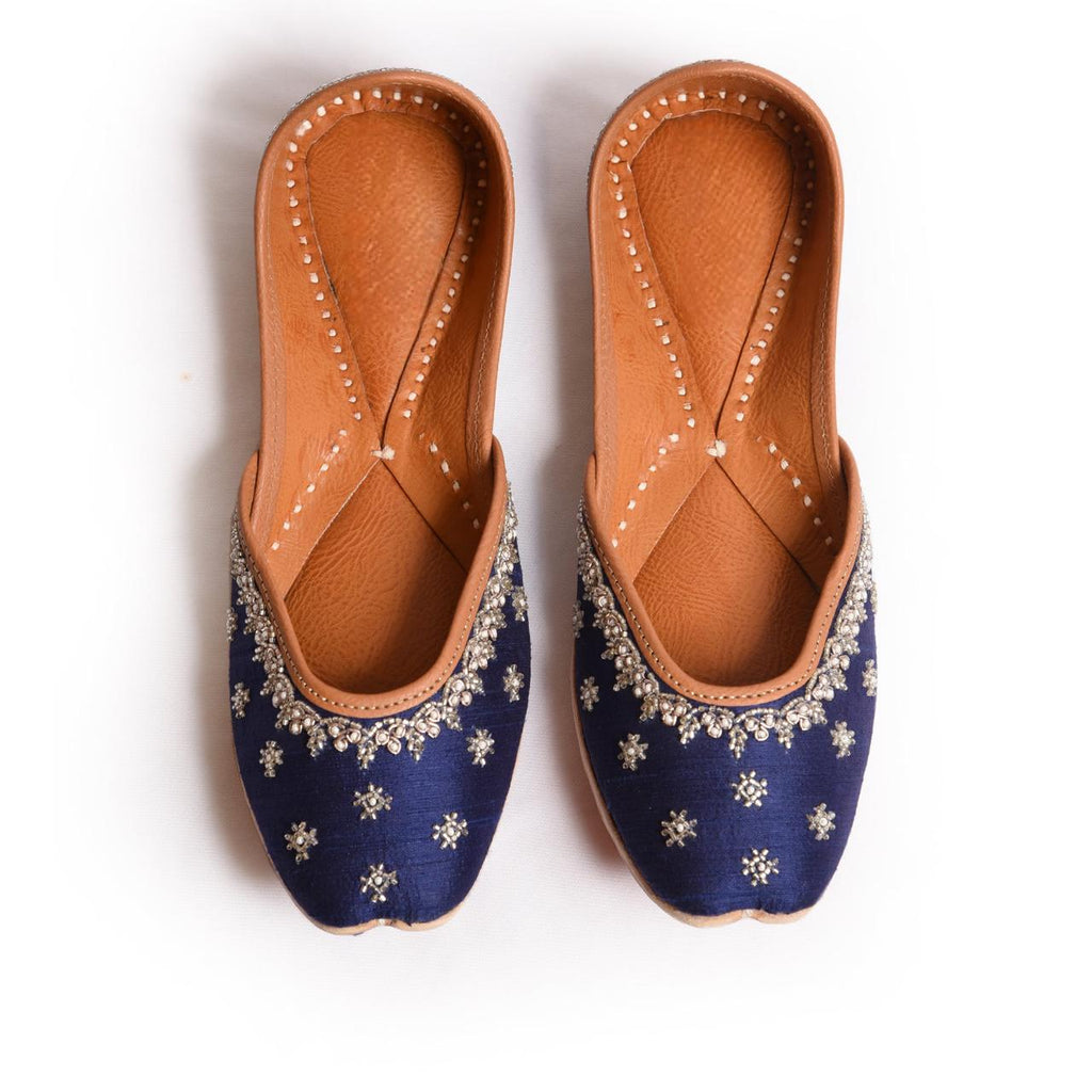 Blue Embroidered Jutti Shoes: Handcrafted Indian Khussa