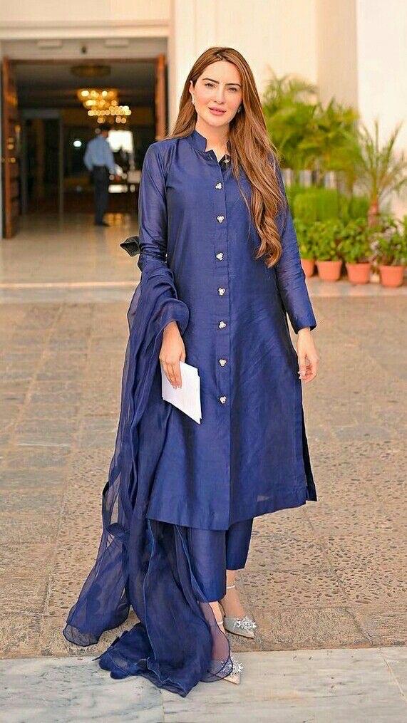 Handmade  royal blue Silk Kurta Pant Set: Indian Organza Dupatta Dress