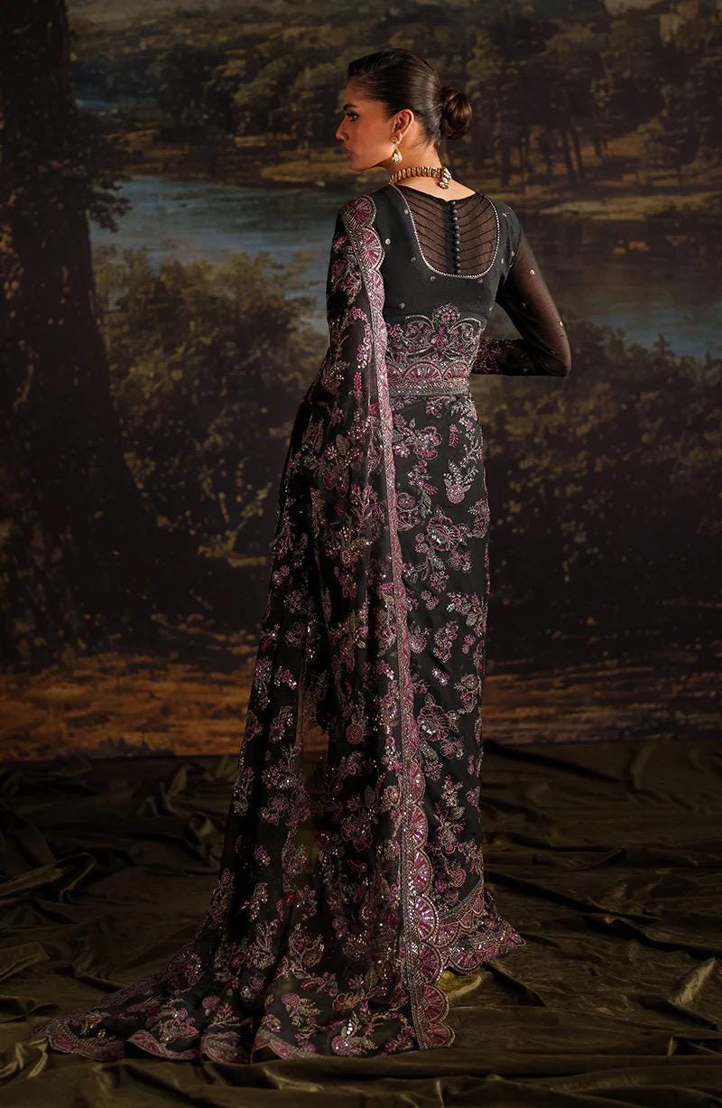 Black Sequins Embroidered Saree: Indian Party Wear, Matching Blouse