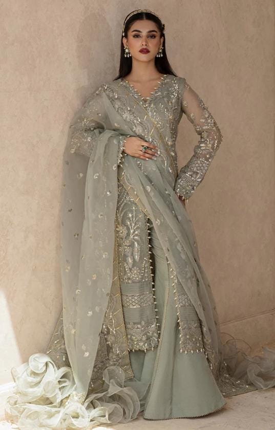 Sage Green Organza 3pc Pakistani Suit: Embroidered Wedding Party Wear,pakistani designer dress,pistachio green dress indian,3pc party wear