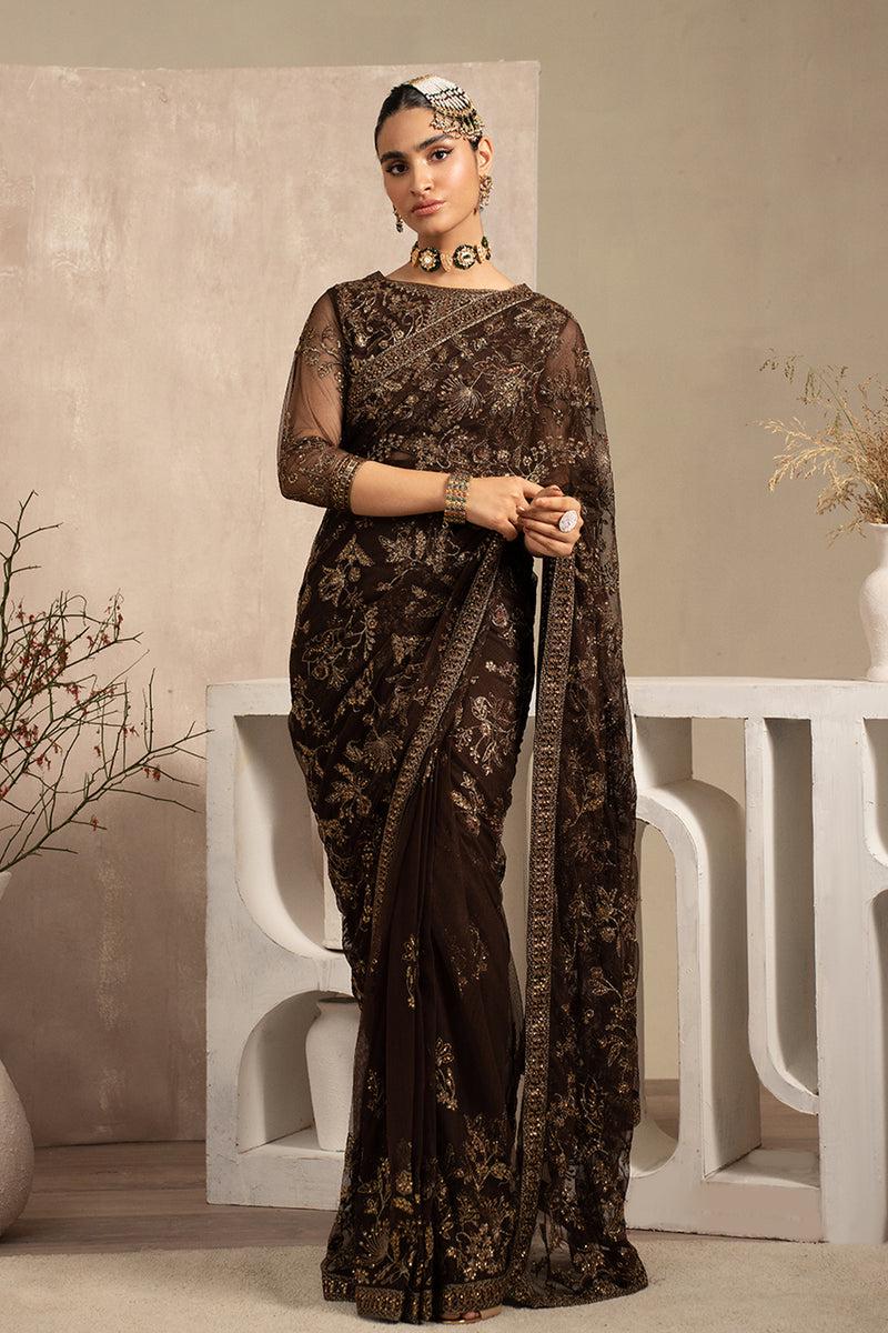 Brown Sequin Embroidered Saree, Designer Indian Sari