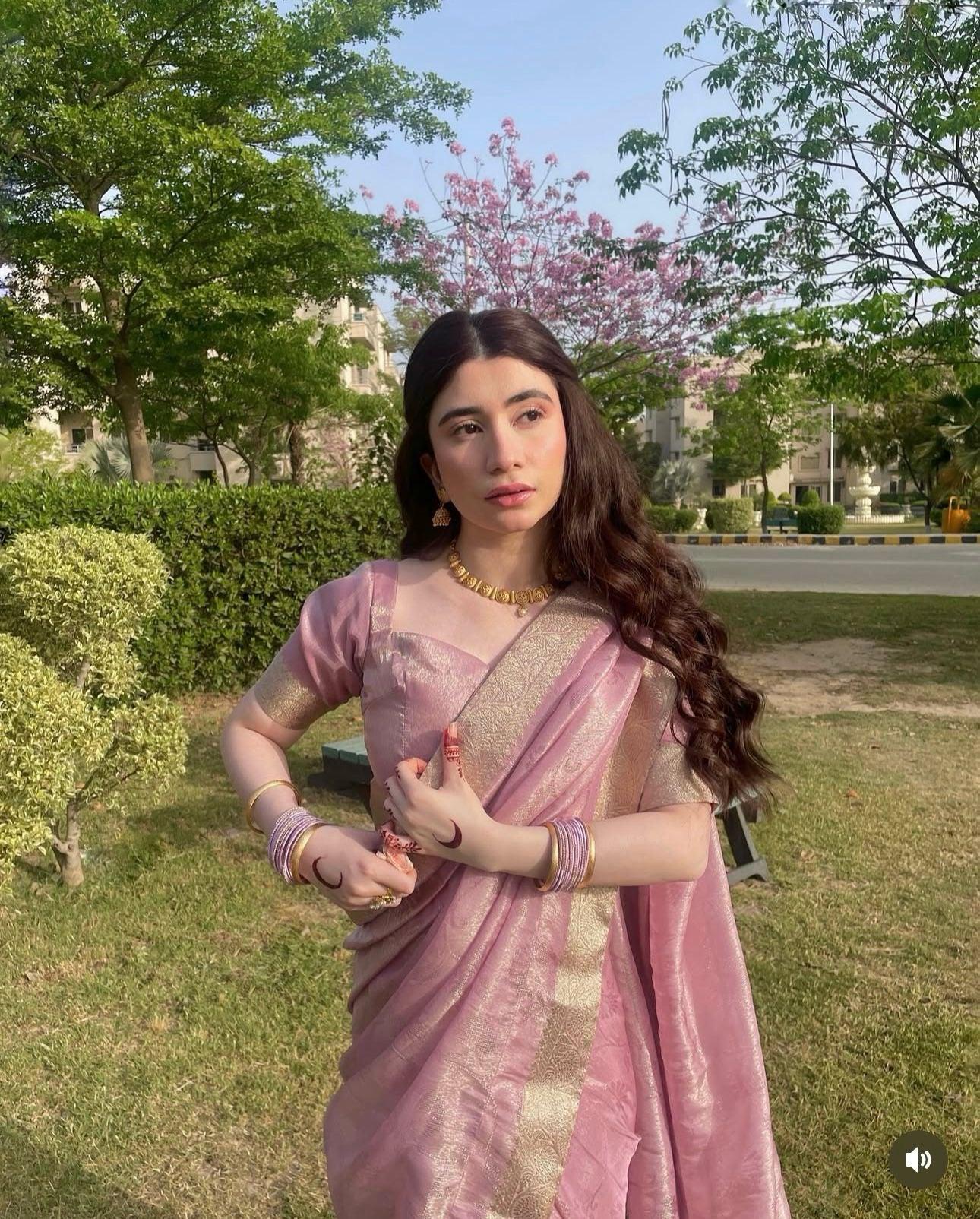 Gul lilac pinkish saree, banarsi saree  with zari borders