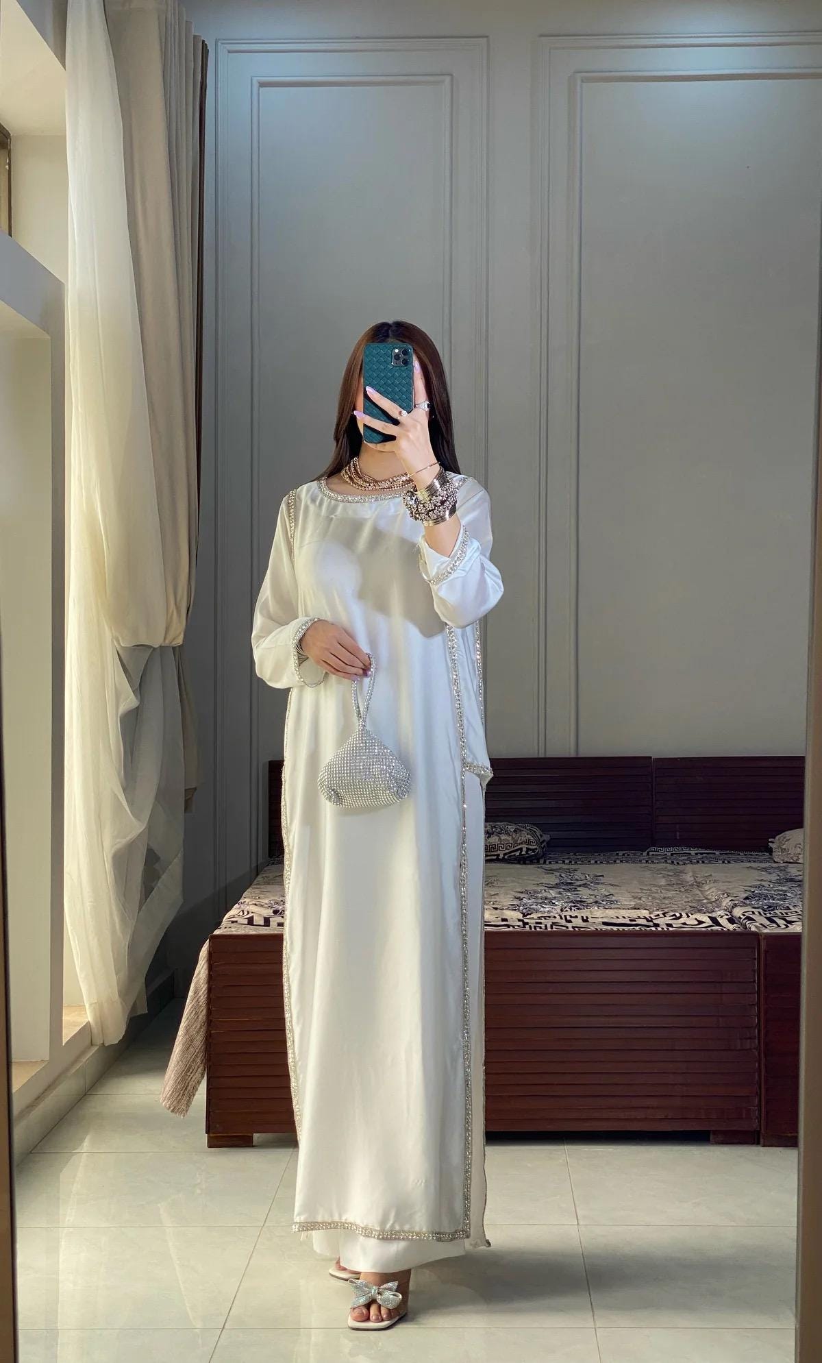 White Beaded Pakistani Dress: Hand Embroidered Silk Suit/pakistani formal dress/white shirt trouser pakostani/modest indian dress/shadi/