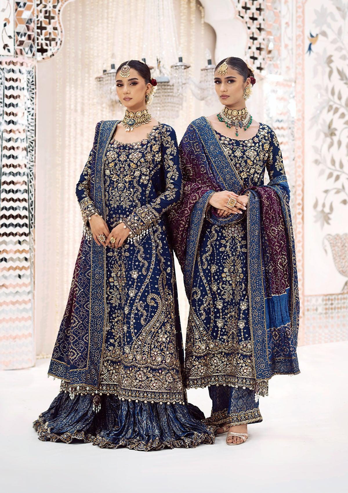 Pakistani Blue Bridal Dress, Heavy Embroidered Silk Wedding Outfit