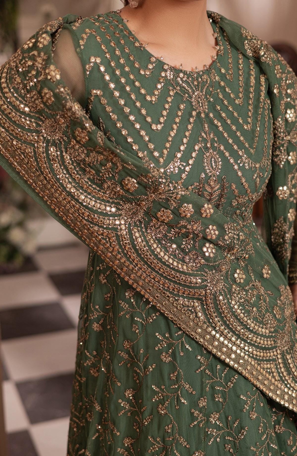 Sage Green Sequin Saree: Indian Party Wear, Matching Blouse