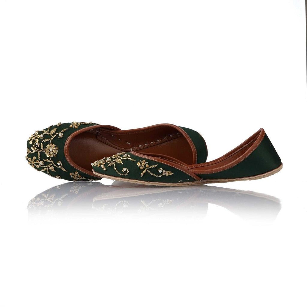 Emerald Green Beaded Jutti: Handmade Punjabi Wedding Flats