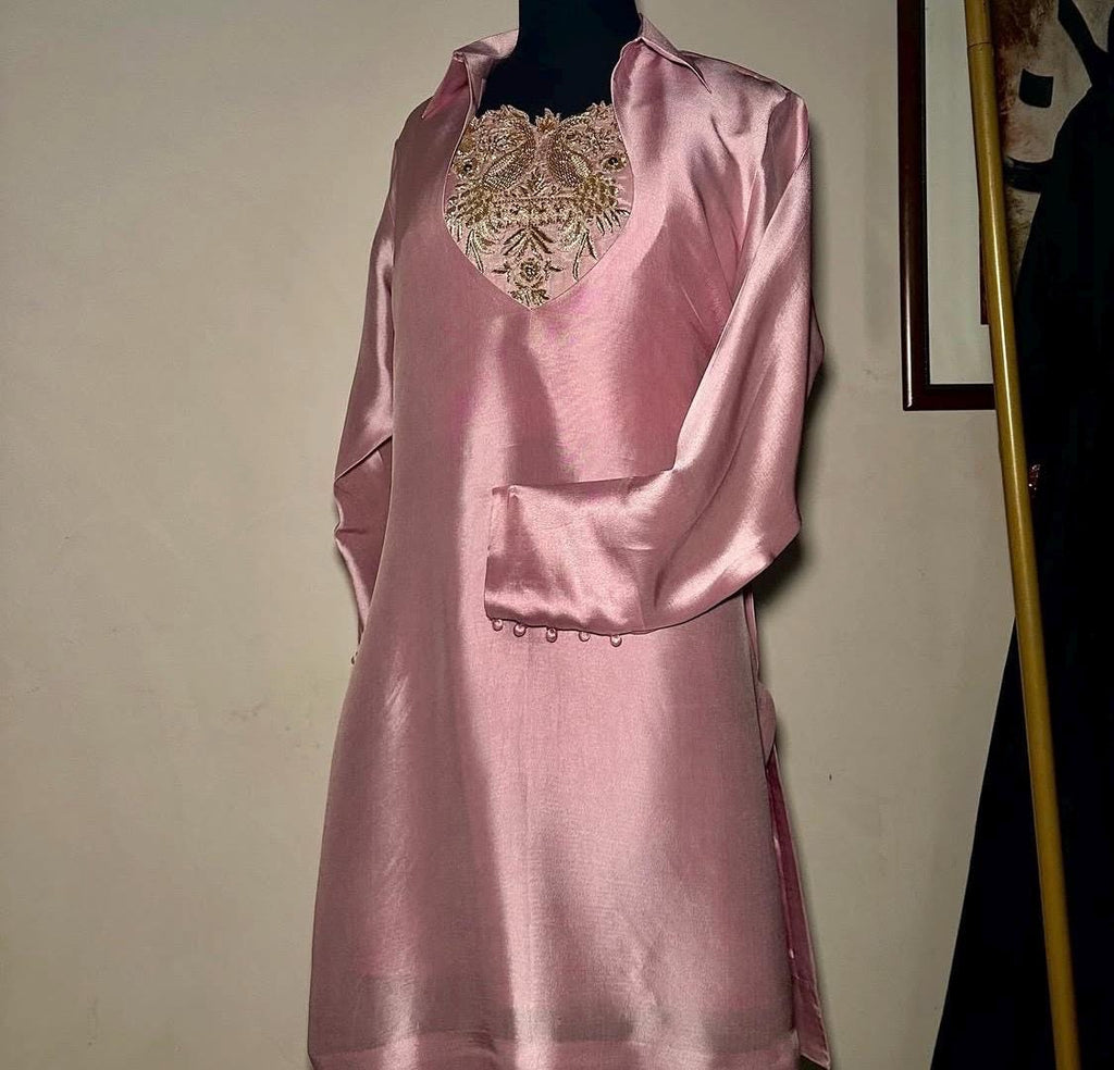 Embroidered Buttersilk Shalwar Qamiz: Magenta Indian Pakistani Outfit