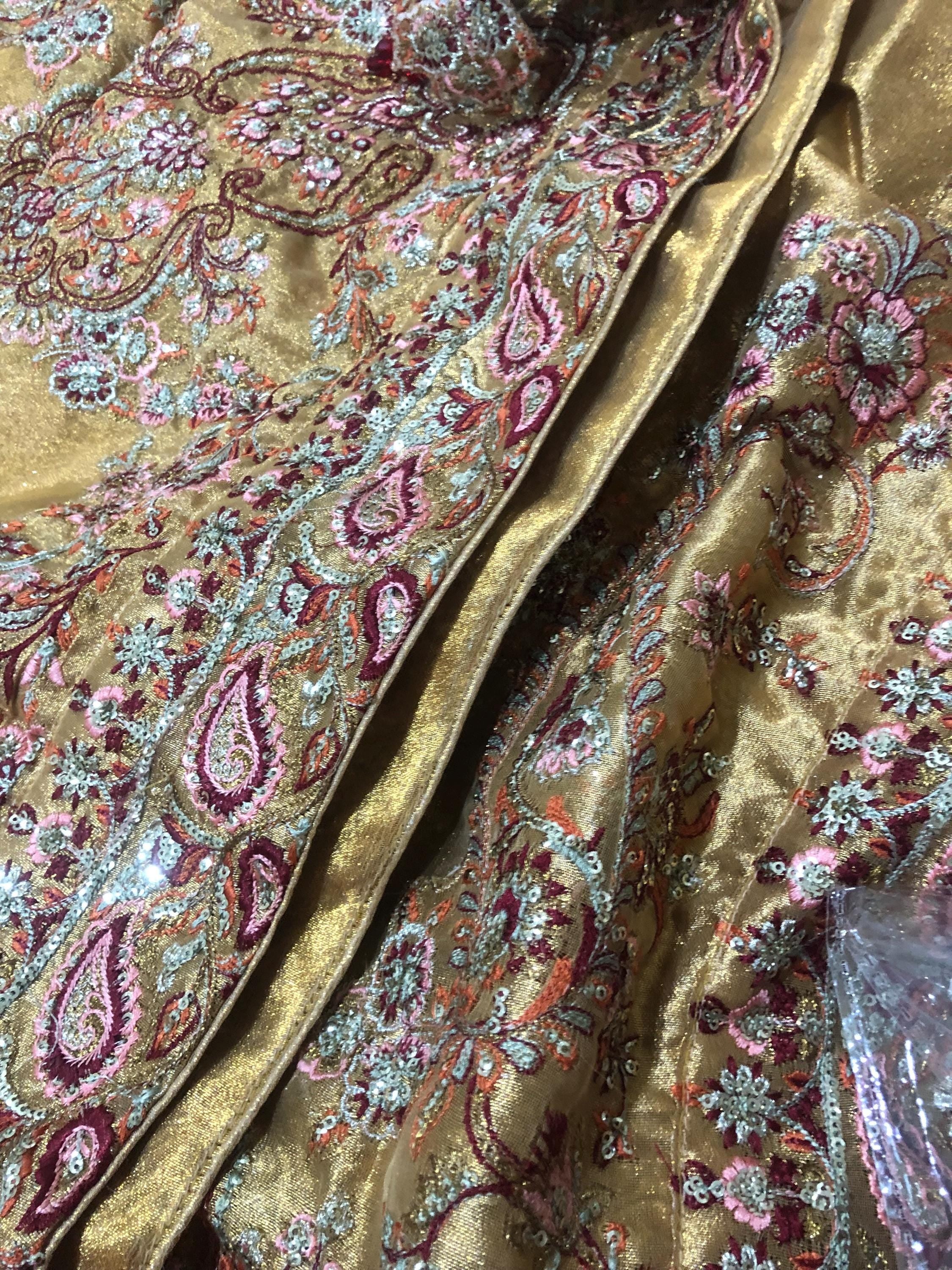 Gold Indian Silk Kamdani Bridal Shawl