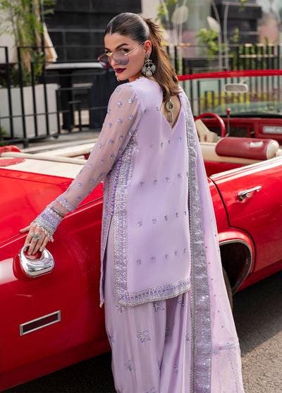 Embroidered Chiffon Farshi Shalwar Kameez, Lilac Indian Wedding Suit
