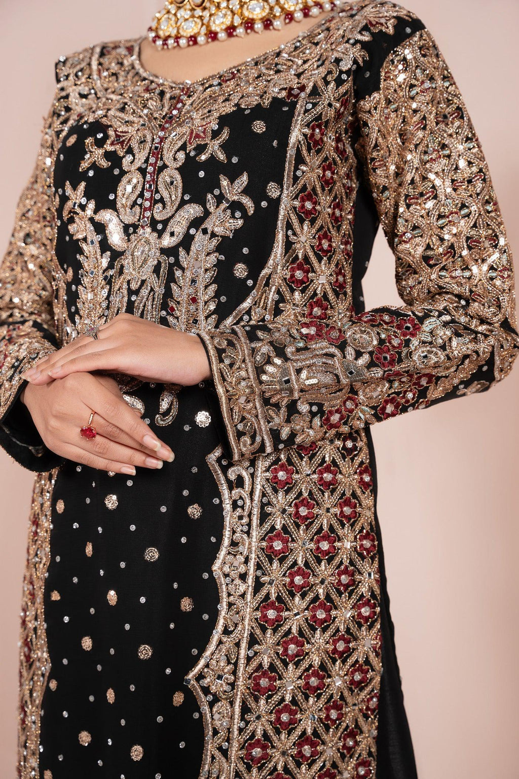 Chiffon Kamdani Indian Dress, Pakistani Long Shirt, Raw Silk Trouser, Organza Dupatta