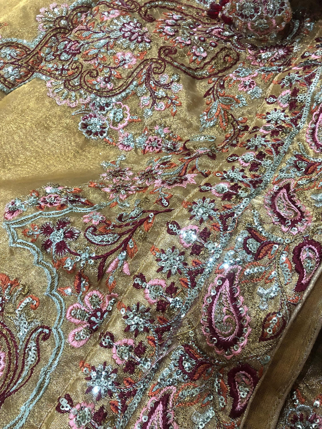 Gold Indian Silk Kamdani Bridal Shawl