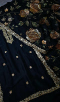 Hand-Painted Black Zardozi Dress: Korean Silk 3pc Festive Outfit