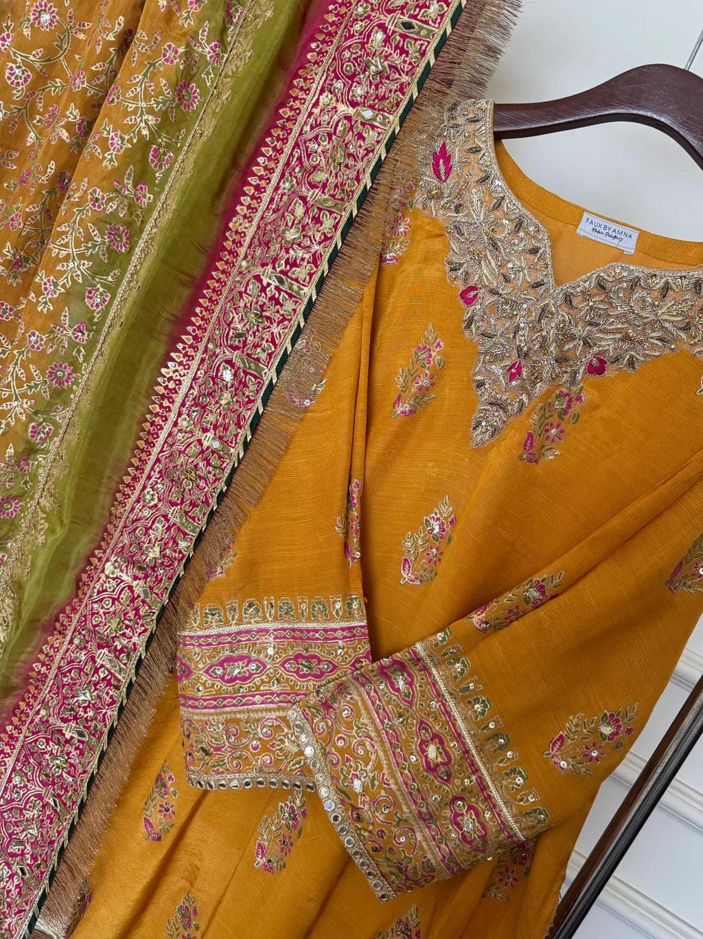 Embroidered Raw Silk Mayoun Set, Gotta & Mukesh Work, 3pc