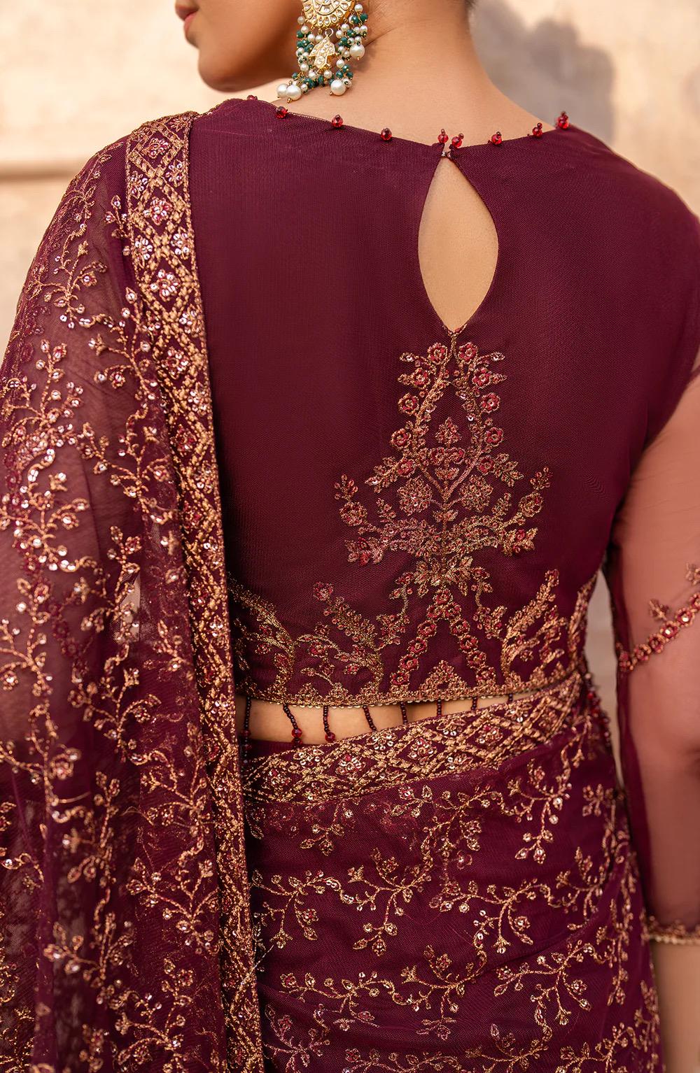 Maroon Sequins Embroidered Net Saree, Indian Party Wear, Blouse Included