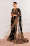 Black Threadwork Embroidered Net Saree, Indian Party Wear