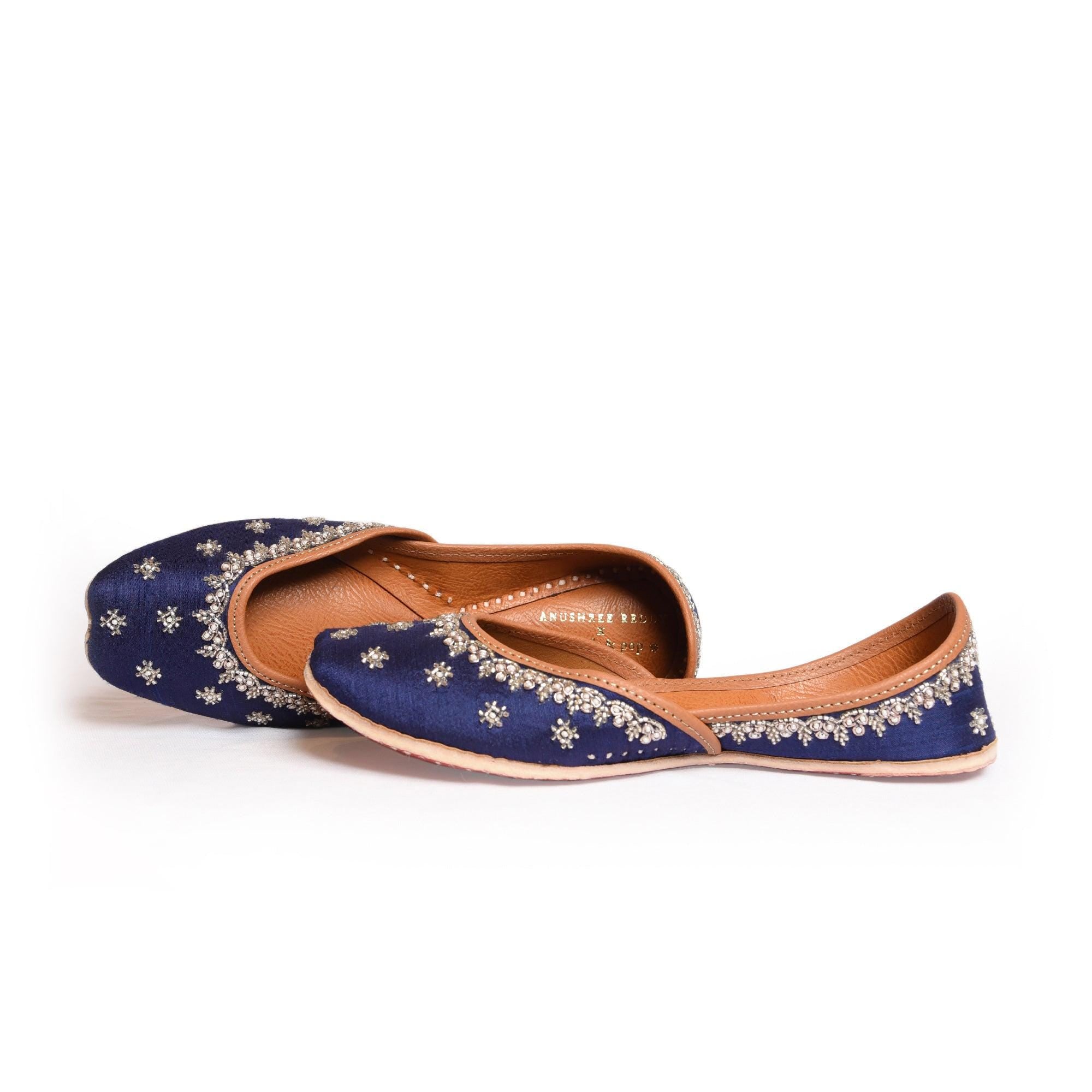 Blue Embroidered Jutti Shoes: Handcrafted Indian Khussa