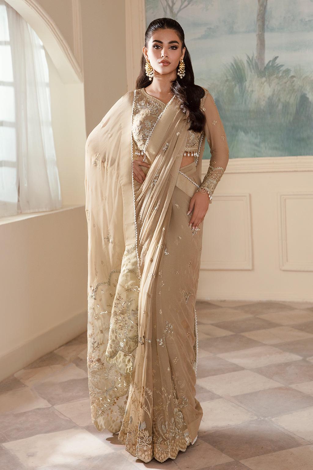 Beige Chiffon embrioded Saree, Sequins work Embroidered,Hand Embroidery Saree