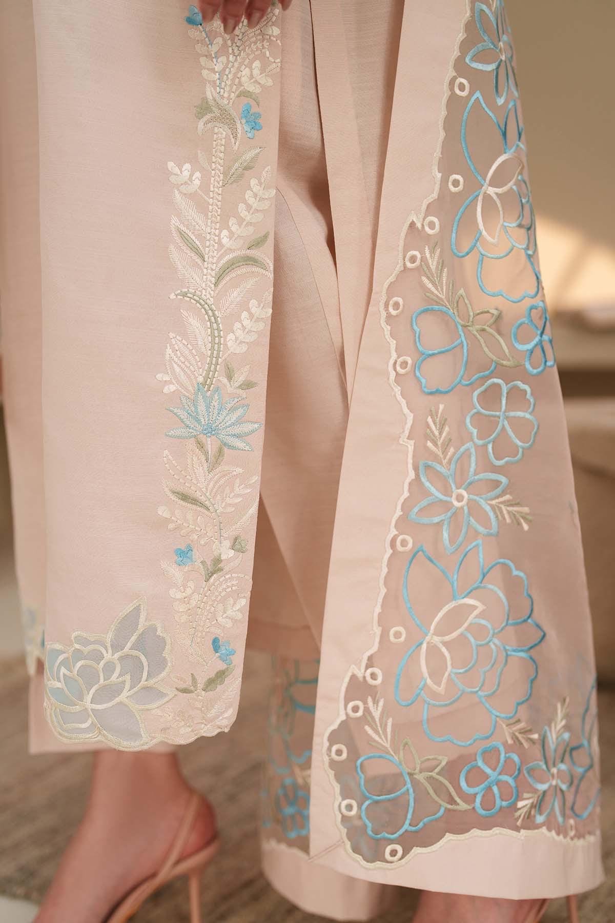 Embroidered Silk Appliqué Shalwar Suit, Floral Organza Dupatta, Pakistani Dress