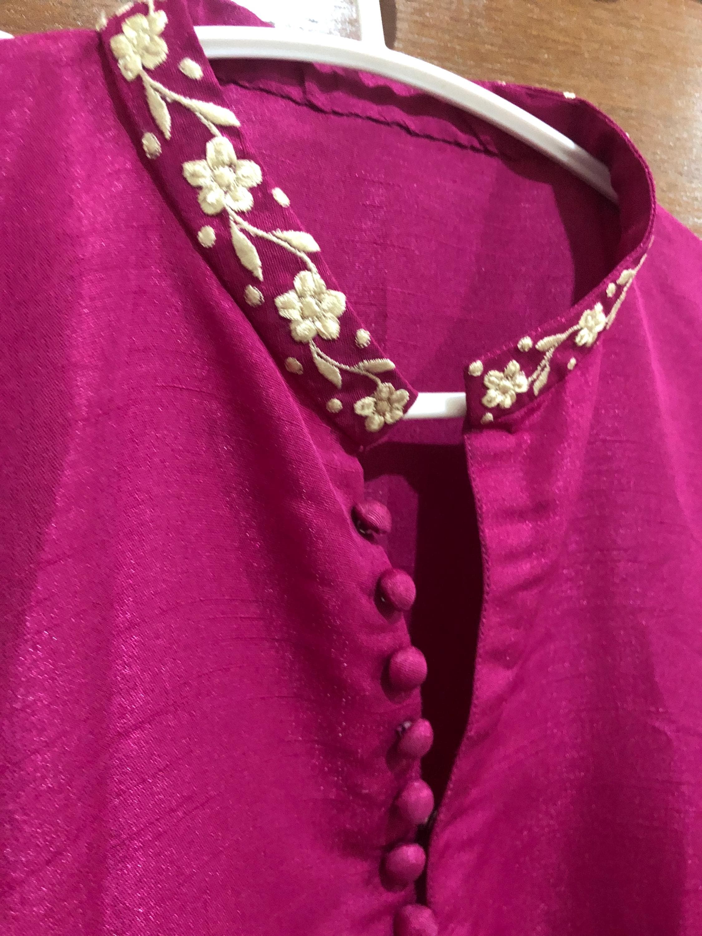 Hot Pink Hand Embroidered Silk Suit with Organza Dupatta
