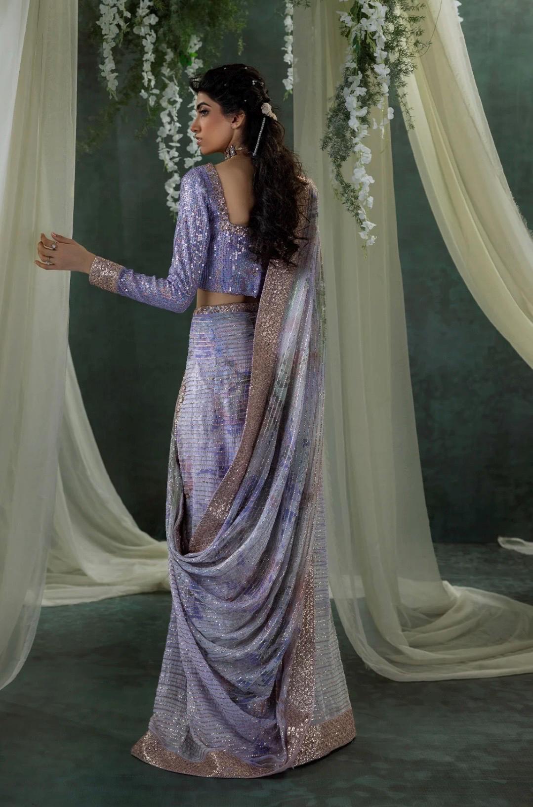 Rhinestone purple Wedding saree:l,purple sequins saree for women,purple saree,indian wedding,pakistani wedding,saree with blouse,bollywood