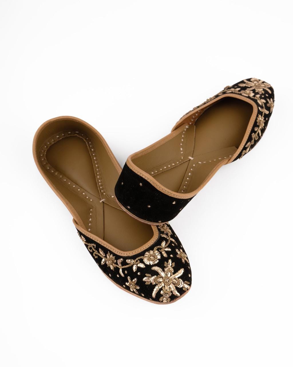 Mukaish Embroidered Jutti Flats: Royal Metallic Black Khussa Shoes