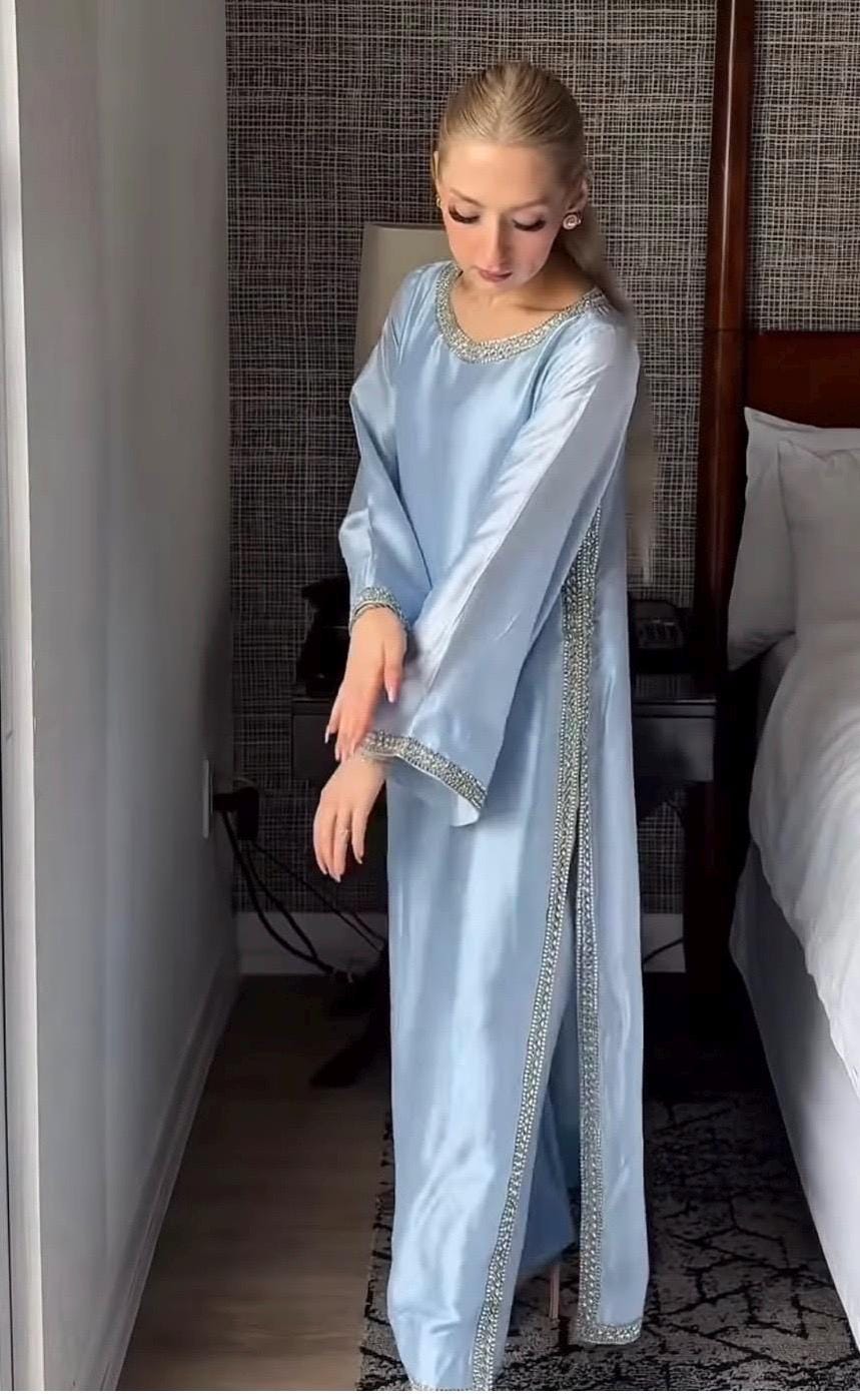 Blue Silk Kameez Shalwar, Pakistani Outfit, Stone Work 3pc