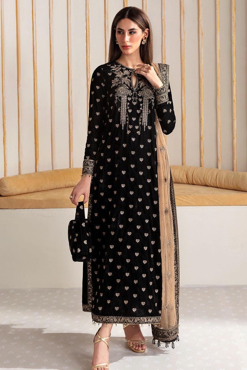 Embroidered Black Velvet 3pc Suit: Pakistani Wedding Collection