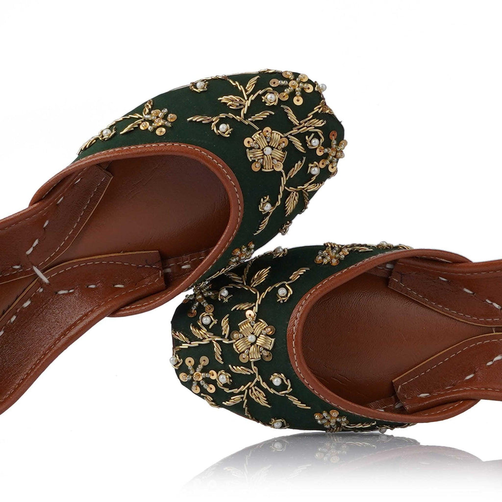 Emerald Green Beaded Jutti: Handmade Punjabi Wedding Flats