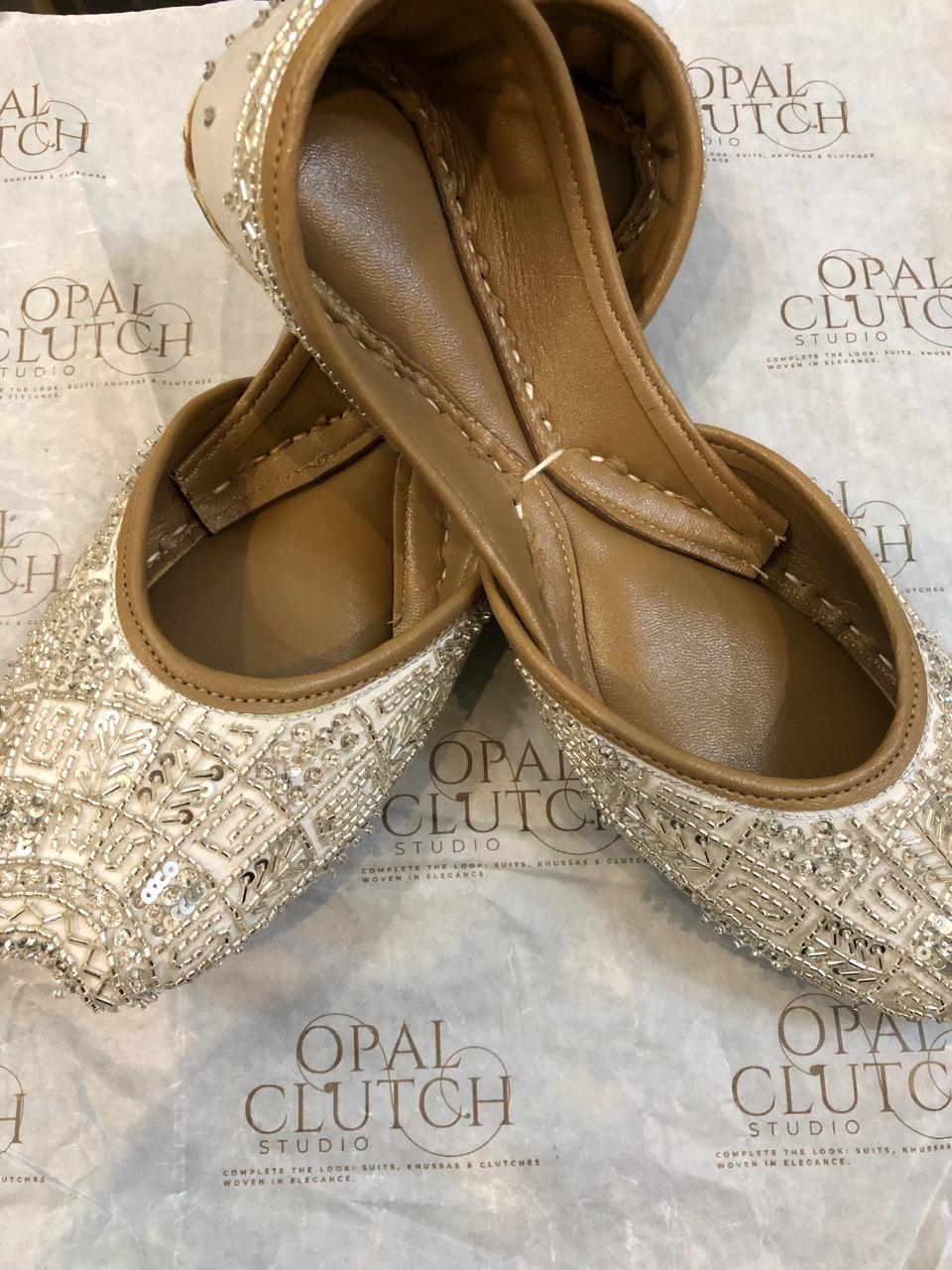 Handcrafted Silver White Vegan Jutti: Indian Wedding Mojari Khussa