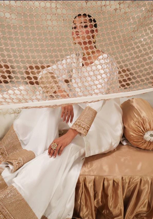 Ivory Silk Gharara Dress, Embroidered Organza Dupatta, Pakistani Wedding