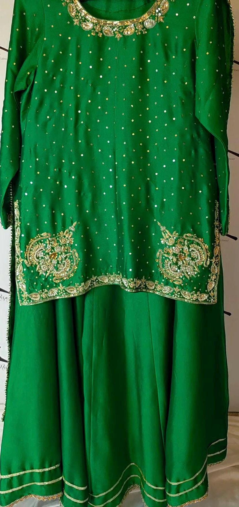 Hand-Painted Bridal Silk Sharara: Embroidered Organza Dupatta