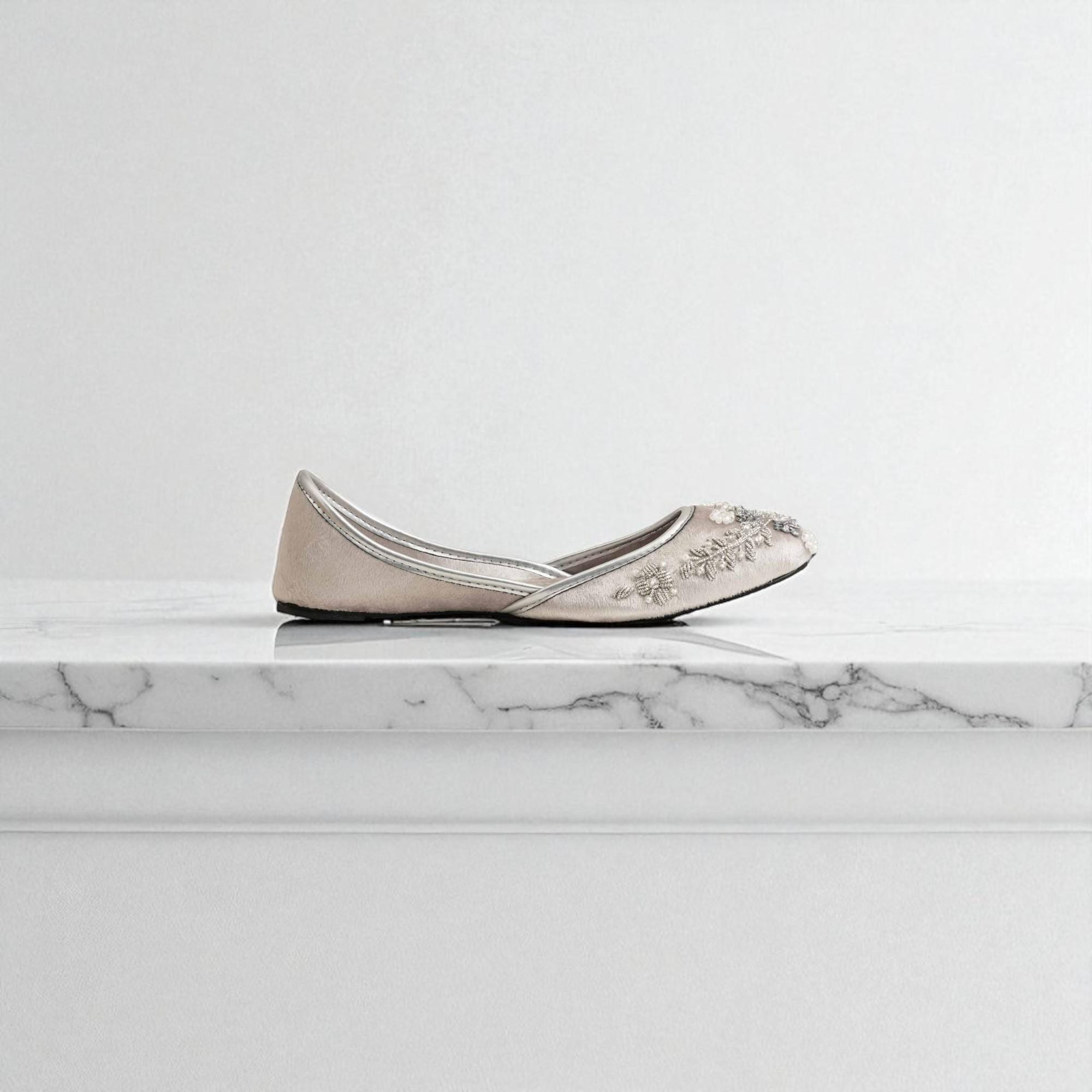 Silver Pearl Embroidered Jutti: Velvet Wedding Mojaris