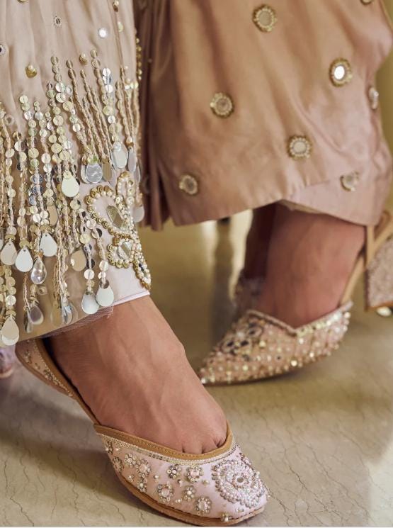 Handmade Pink Velvet Khussa Mojari Flats, Gold Embellished Bridal Shoes