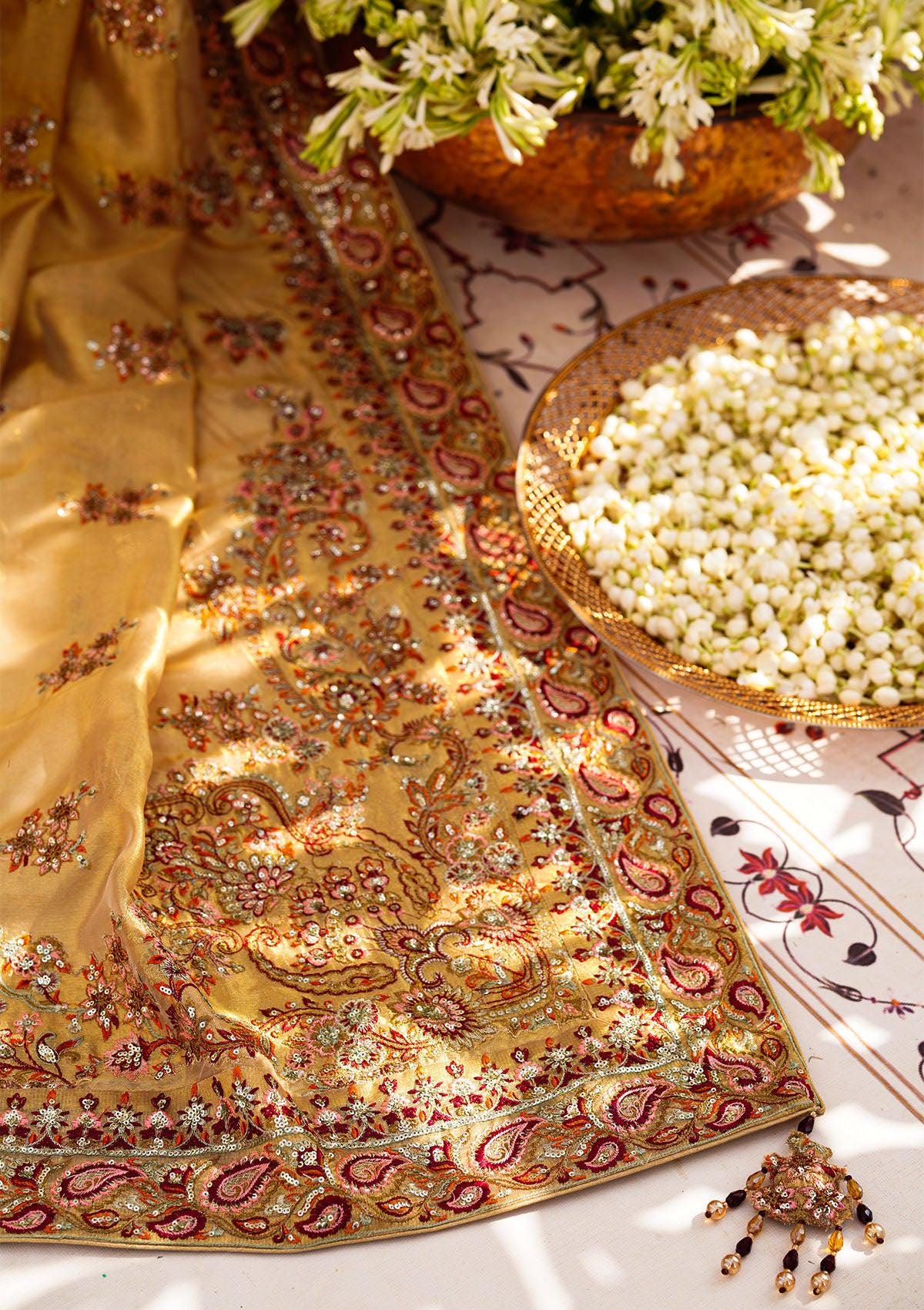 Gold Indian Silk Kamdani Bridal Shawl