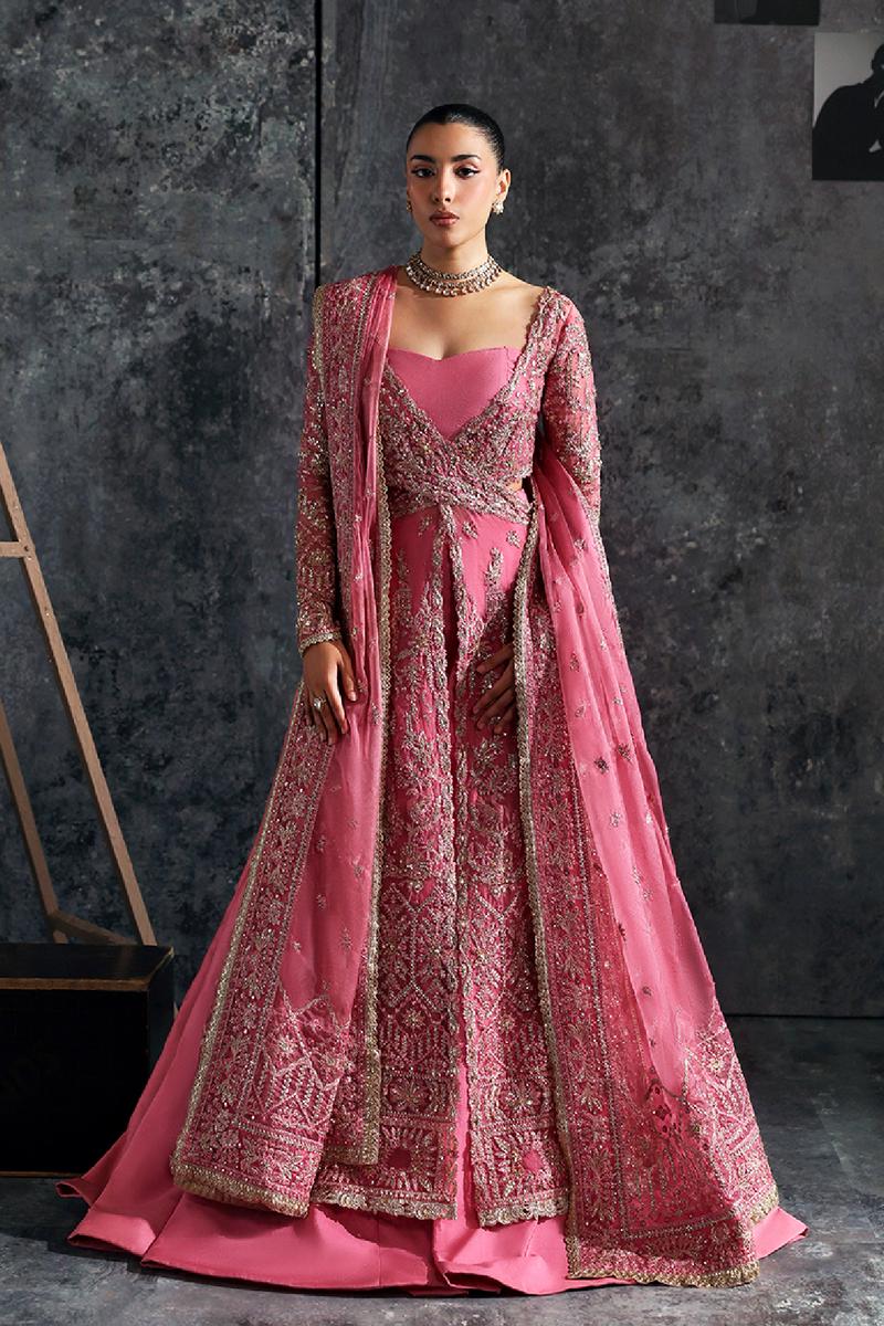Pink Hand embellished Embroidered long Maxi Dress: Pakistani fancy Lengha