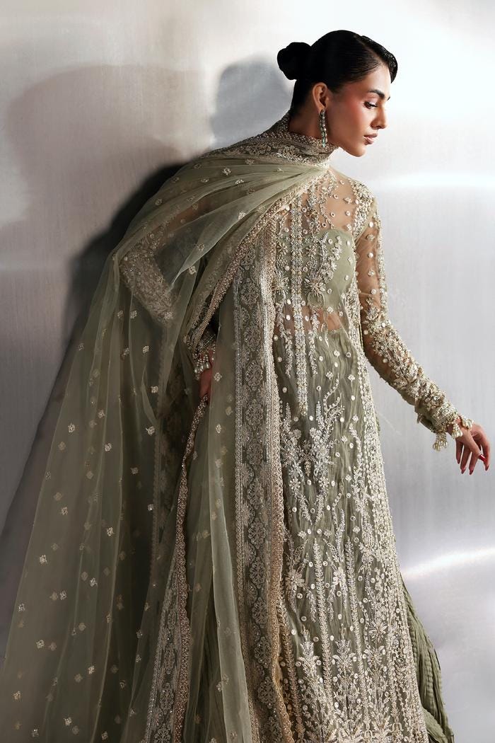 Mint Green Embroidered Bridal Dress, Pakistani Wedding Outfit