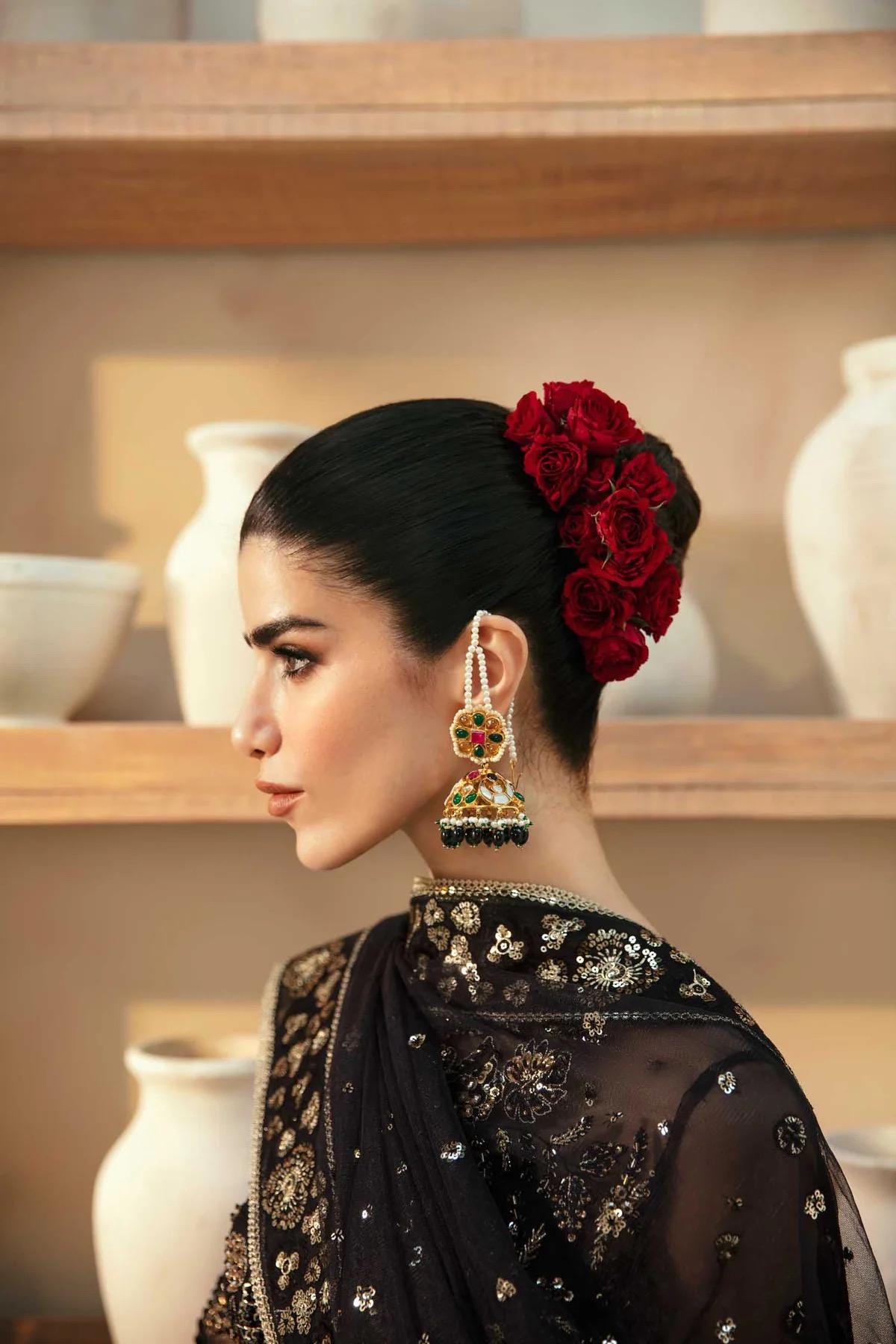 Black Sequin Pakistani Wedding Dress: Hand-Embroidered Bridal Gown