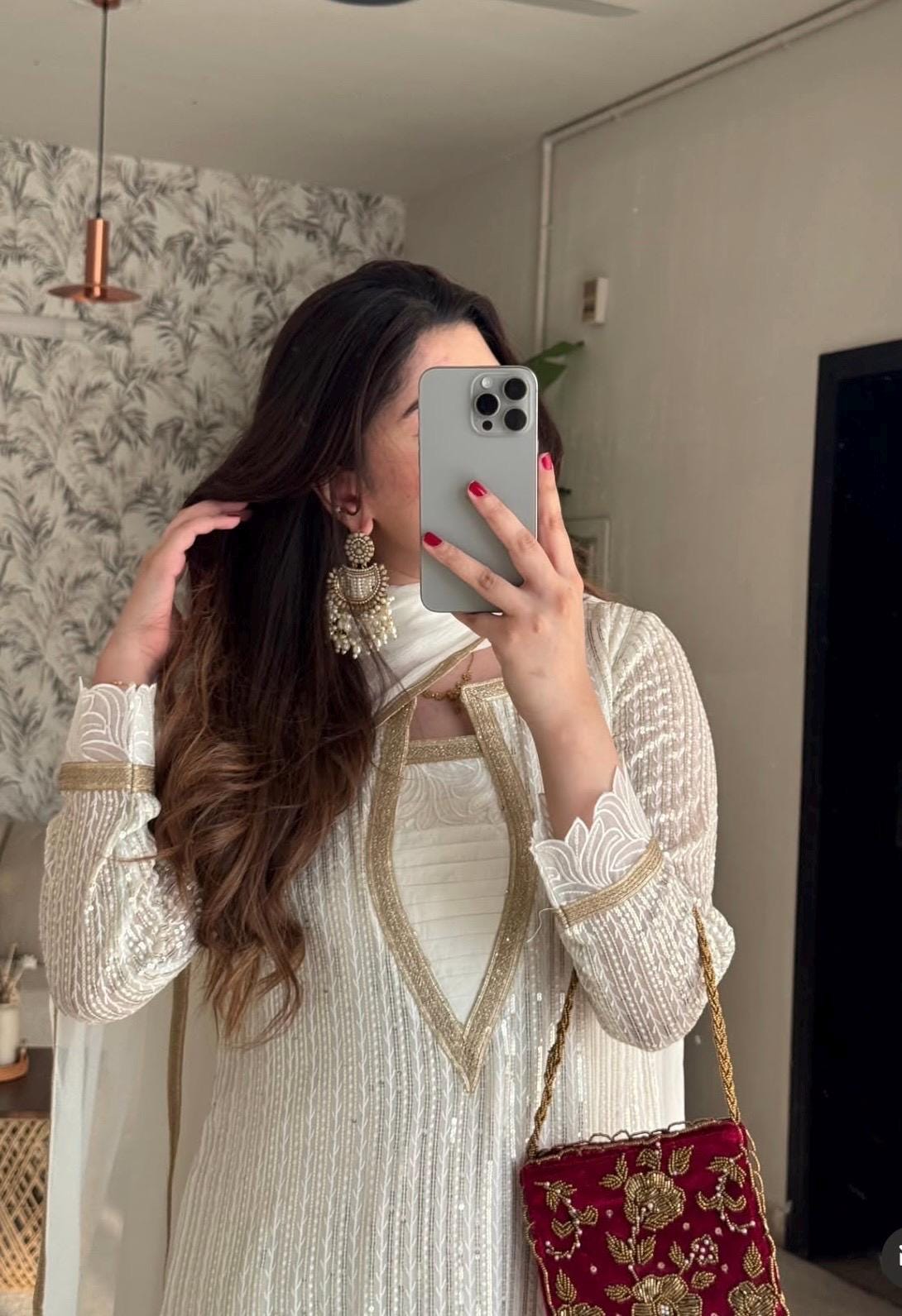 Hand Embellished White Sequins Pakistani Dress, 3pc Stitched