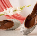 Sitara Khussa – Silver Hand-Embroidered Pakistani Jutti | Traditional Festive Flats | Wedding Shoes for Women|Free Shipping|