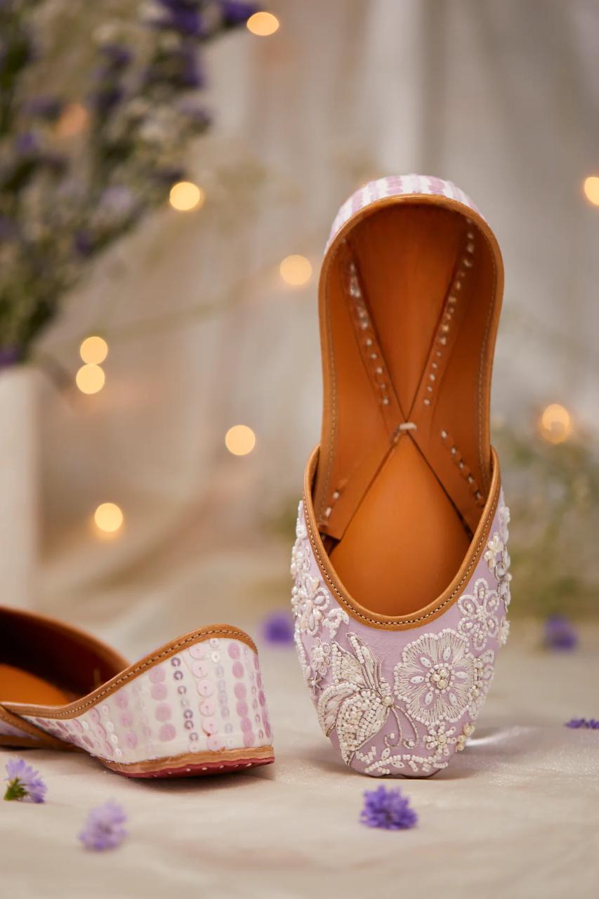 Handcrafted Blush Khussa | Embroidered Pearl Wedding Flats