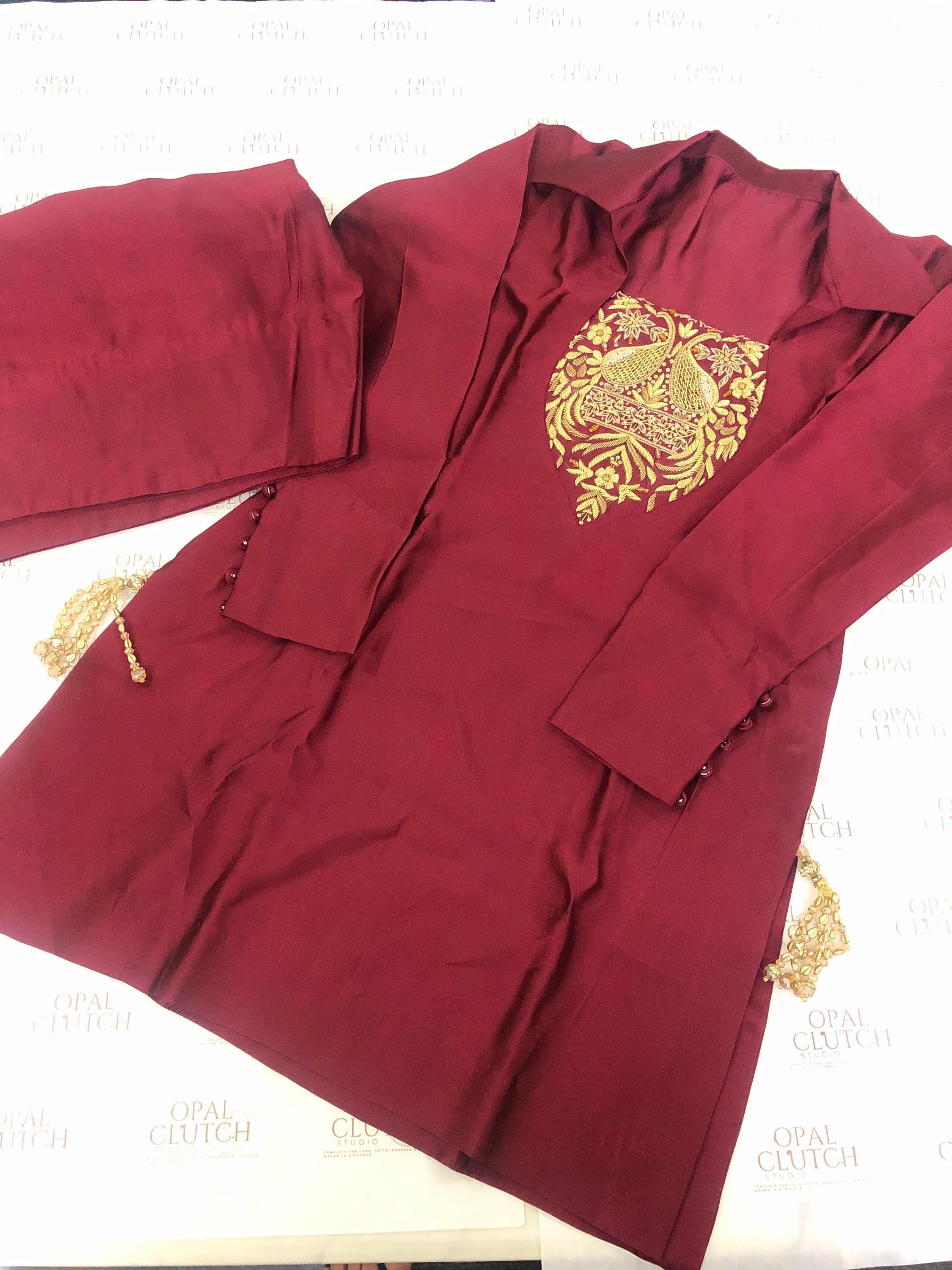 Embroidered Buttersilk Shalwar Qamiz: Magenta Indian Pakistani Outfit