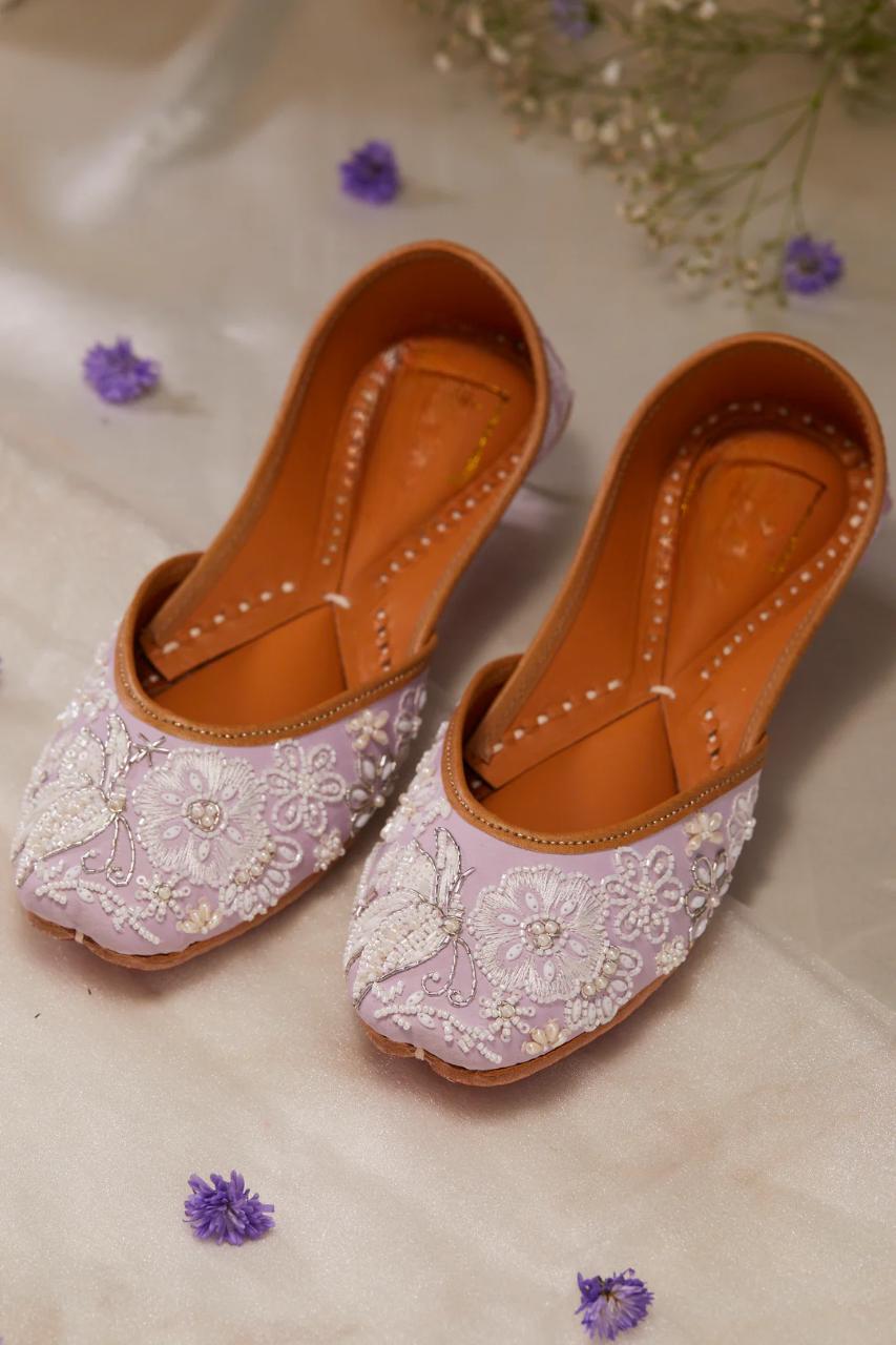 Handcrafted Blush Khussa | Embroidered Pearl Wedding Flats