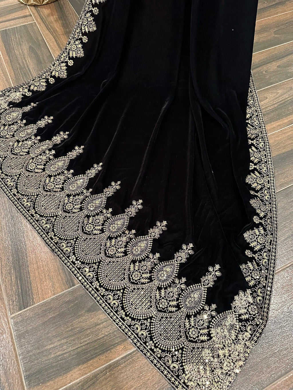 Black Velvet Shawl | Indian Tila Embroidered Wrap