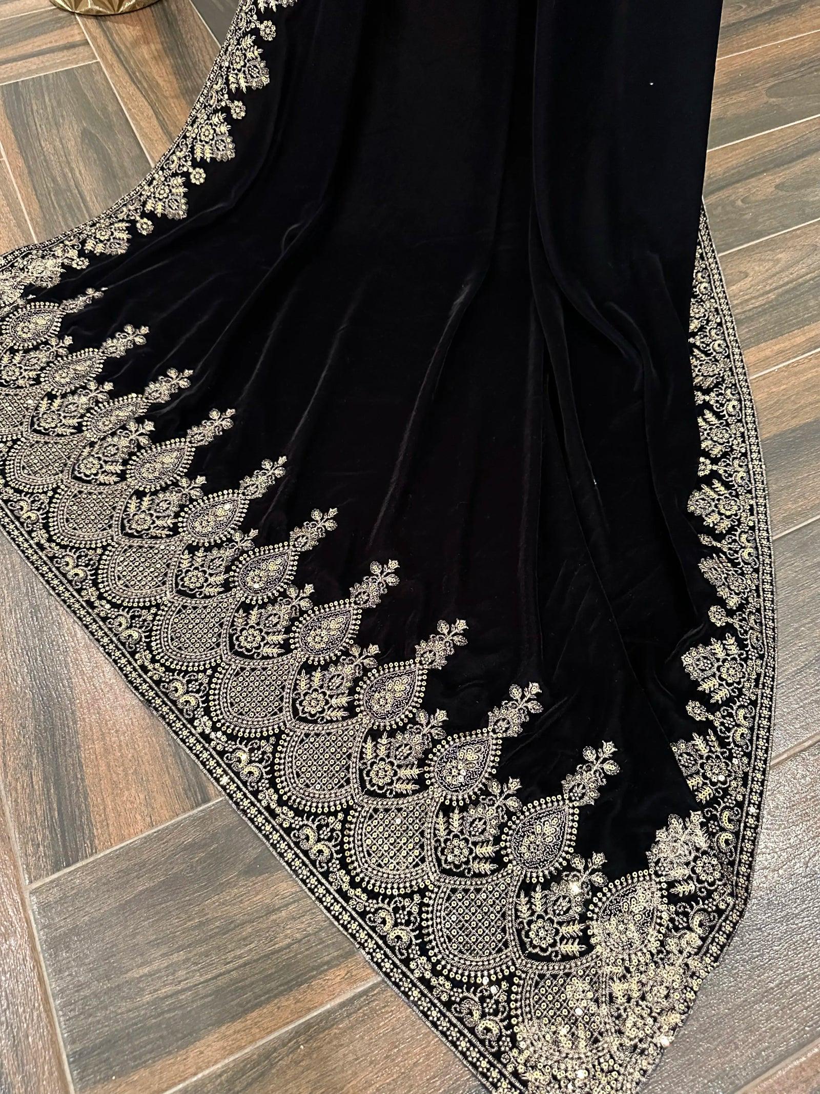 Black Velvet Shawl | Indian Tila Embroidered Wrap