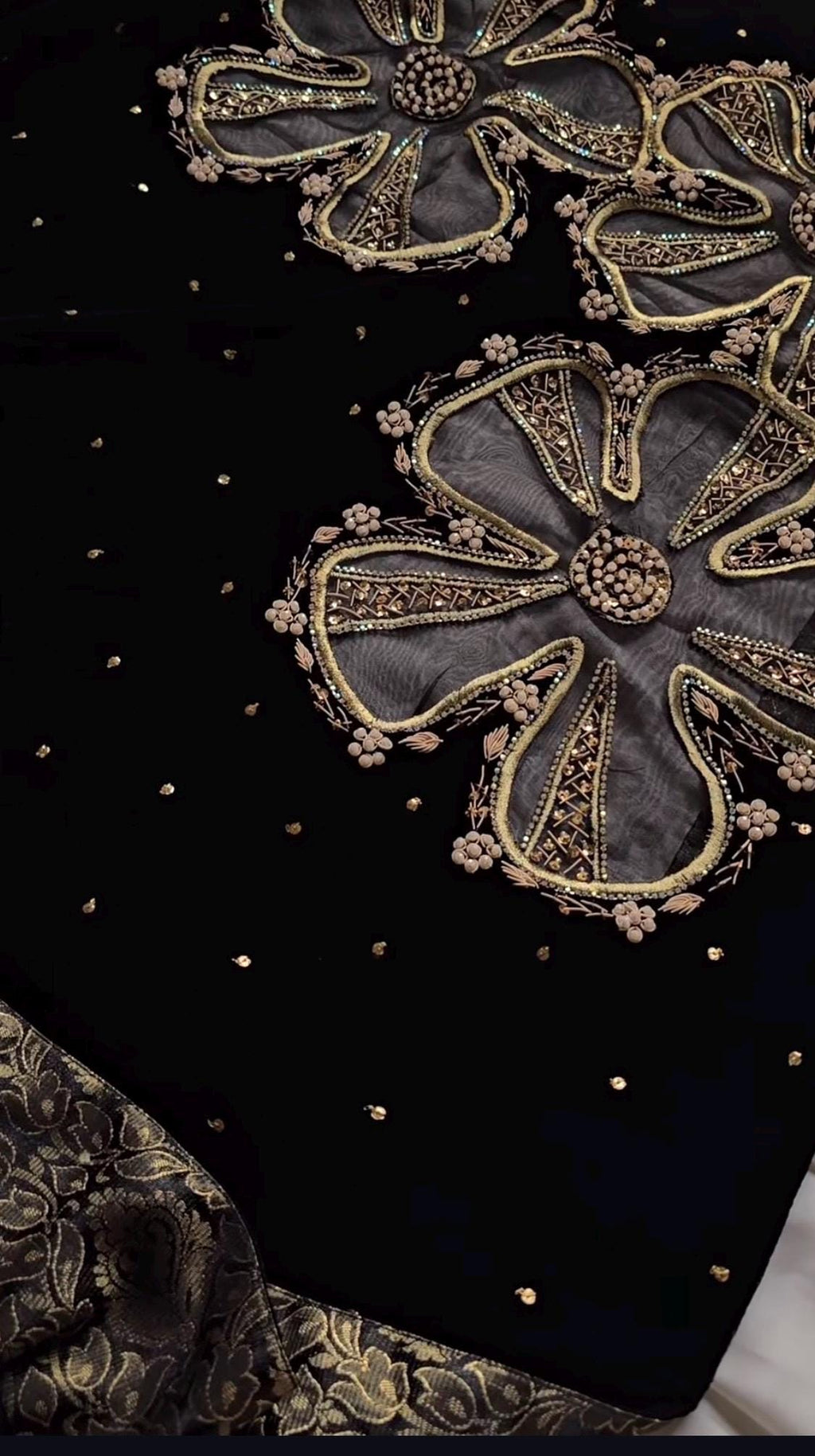 Black Velvet Shawl | Hand-Embroidered Flower & Tila, Formal Wrap