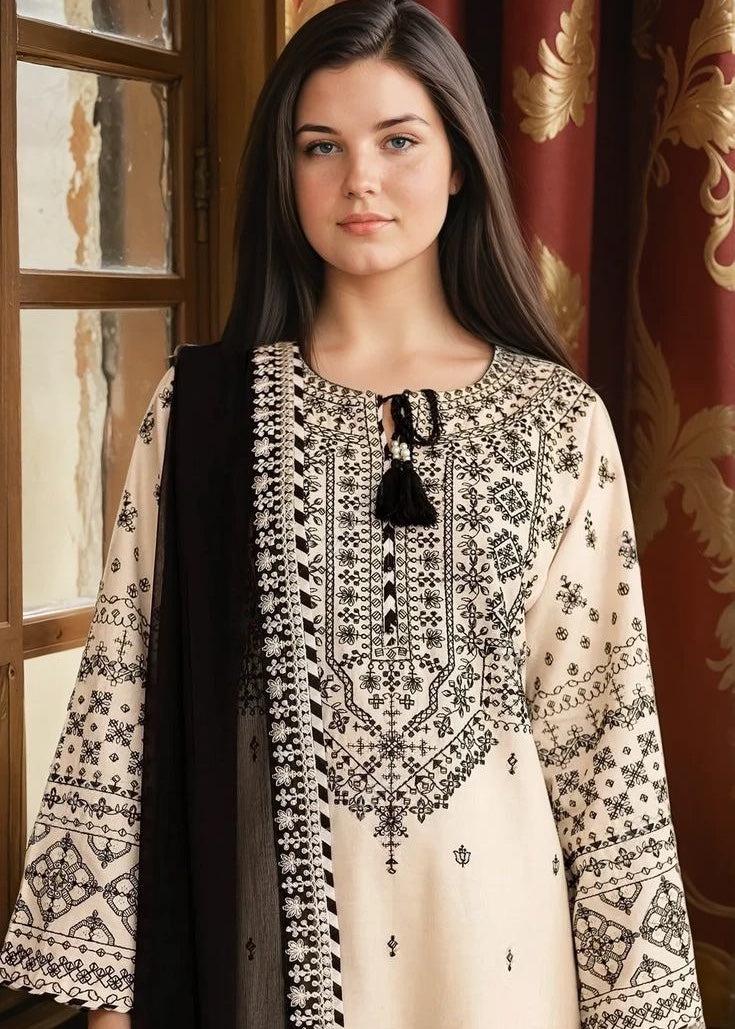 Embroidered Linen Salwar Kameez Suit, Chiffon Dupatta