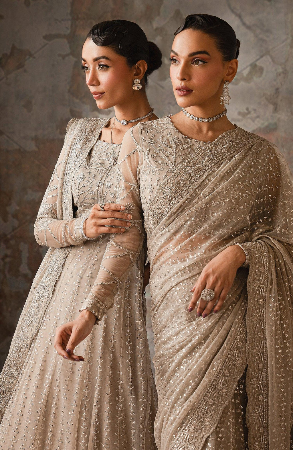 Sequined Embroidered Net Saree | Pakistani Gown, Eid & Diwali