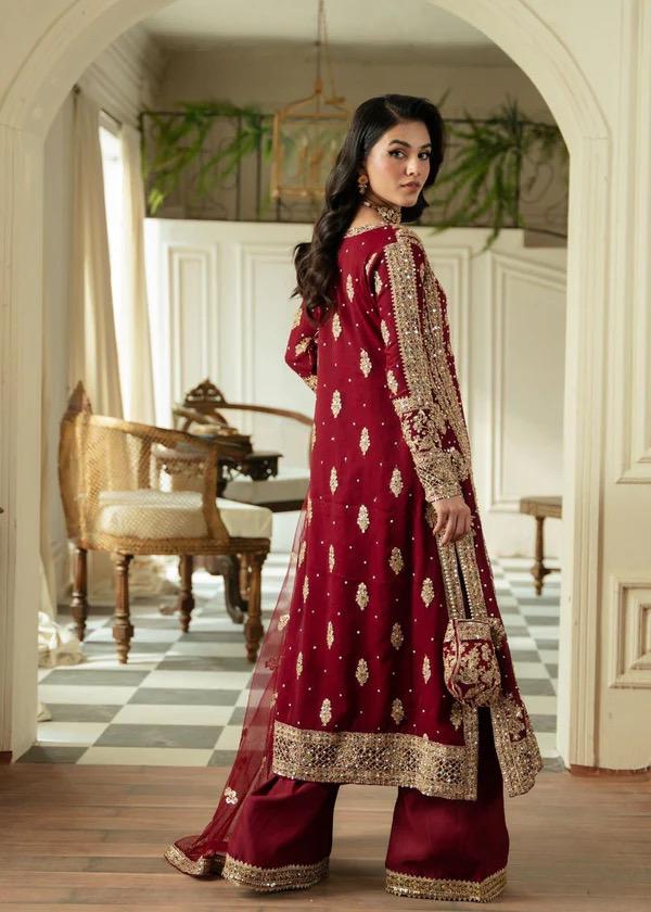 Red Sequin Pakistani Suit: Embroidered Chiffon Bridal Dress
