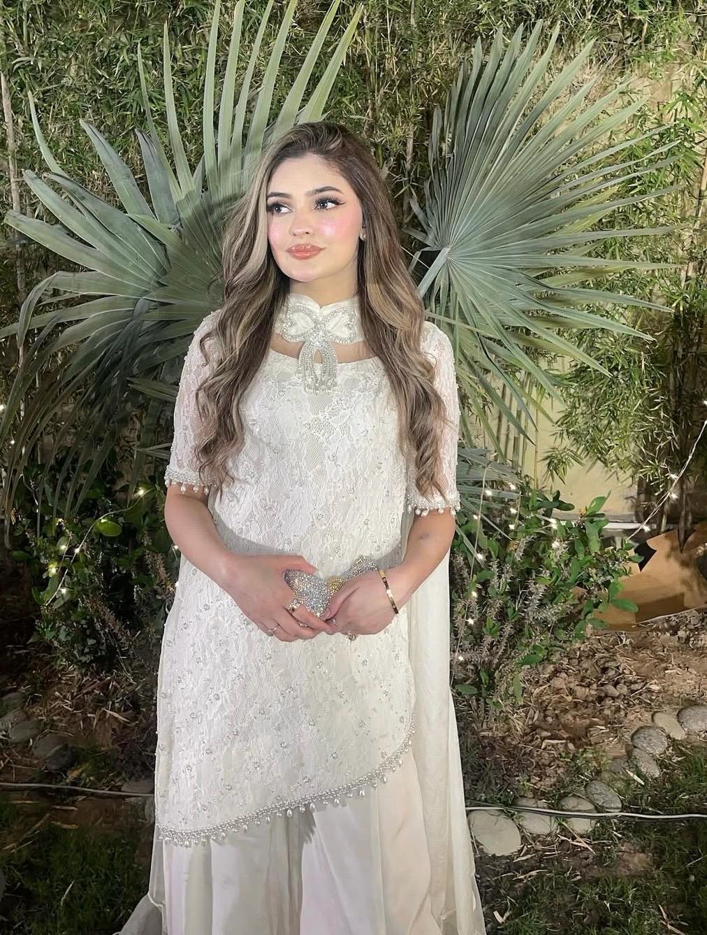 White Lace Kameez Set: Pakistani Mirrorwork Outfit, Butter Net Silk